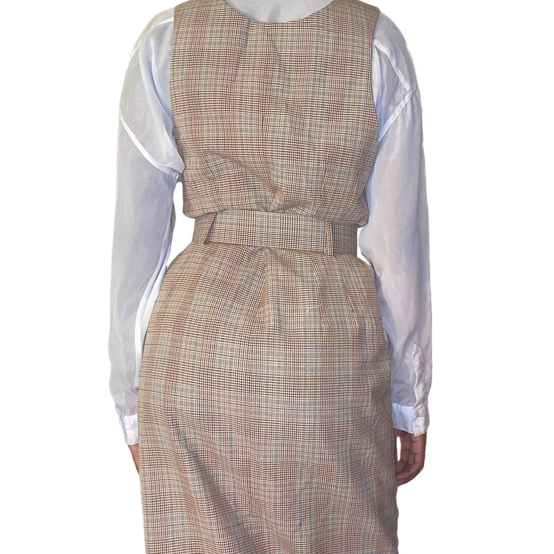 Vintage Belted Plaid Dress (M)