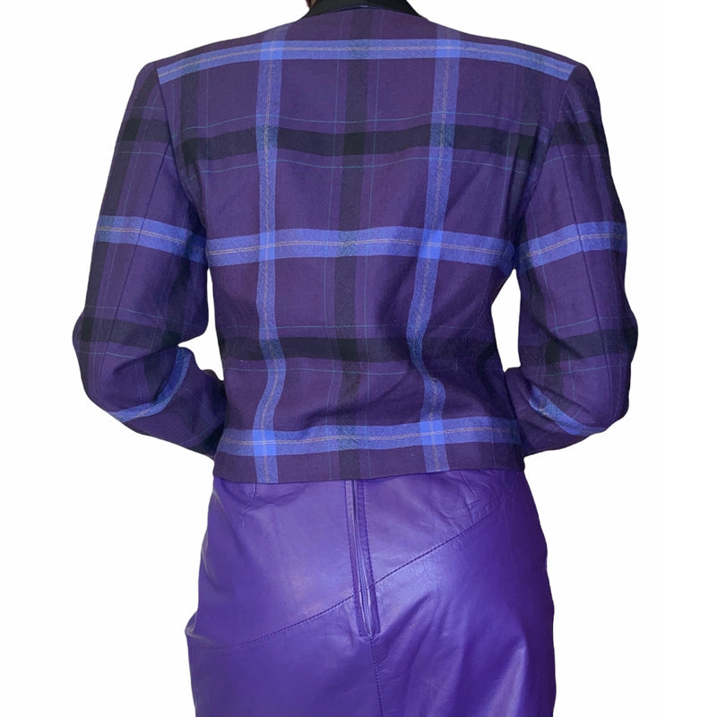 Vintage Cropped Purple Plaid Blazer (S)