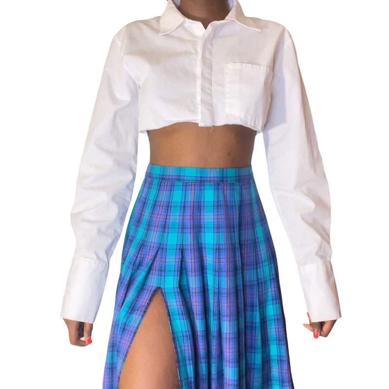 Vintage High Slit Plaid Skirt (6/8) - EXCEUS 