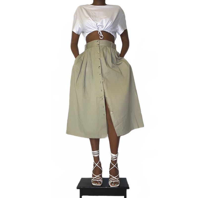 Vintage Khaki High-Waisted Skirt (L) - EXCEUS 