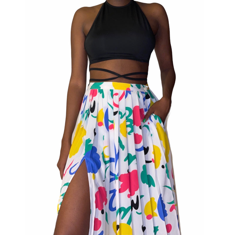 Vintage Abstract Splatter Slit Skirt (S) - EXCEUS 