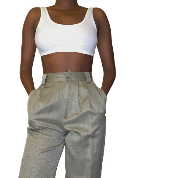 Vintage High Waist Pleated Trousers (S) - EXCEUS 