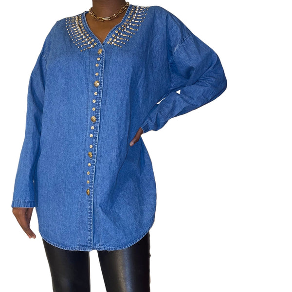 Vintage Embellished Denim Top (M-L)