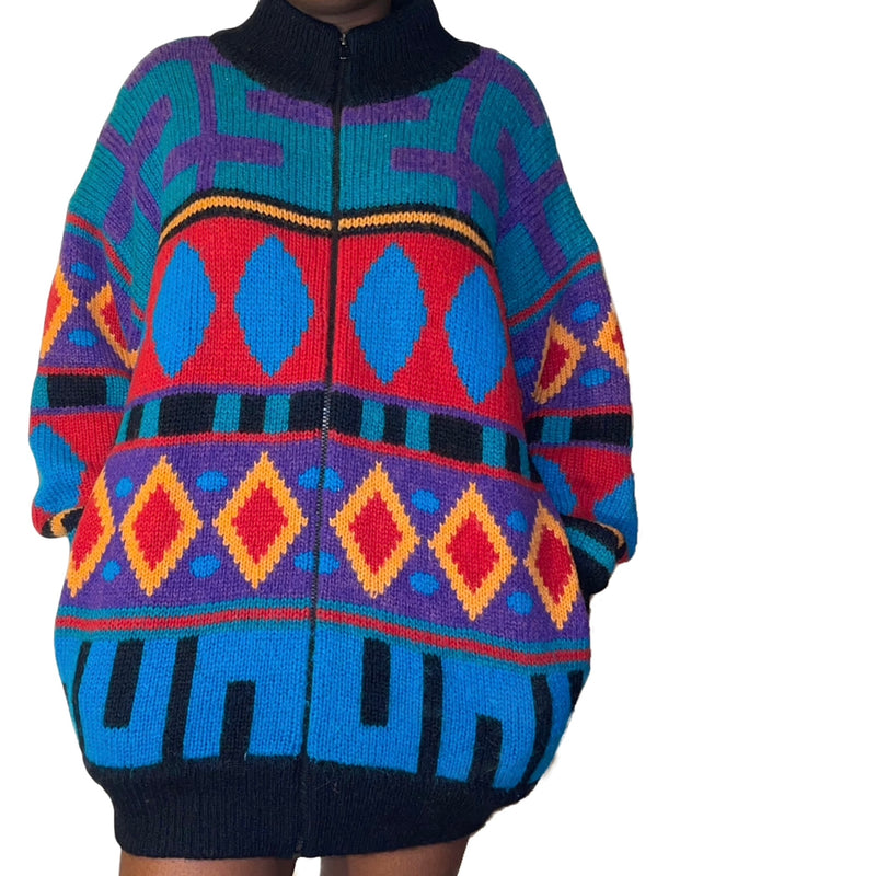 Vintage Printed Zip up Sweater (S-L)