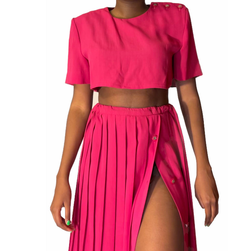 Vintage Pink Pleated Skirt Set (S) - EXCEUS 