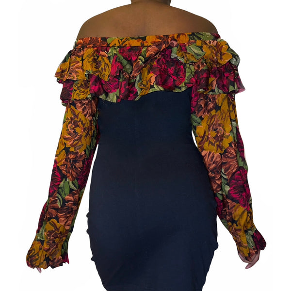 Vintage Off Shoulder Floral Dress (M/L) - EXCEUS 