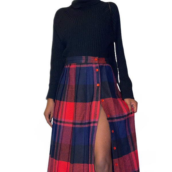 Vintage Black Plaid Button Down Skirt (S-M)