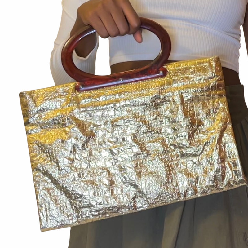 Vintage Gold Fold Over Handbag - EXCEUS 