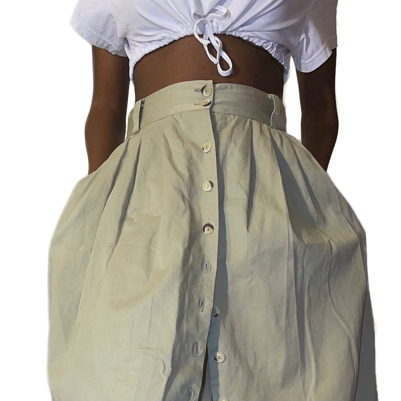 Vintage Khaki High-Waisted Skirt (L) - EXCEUS 