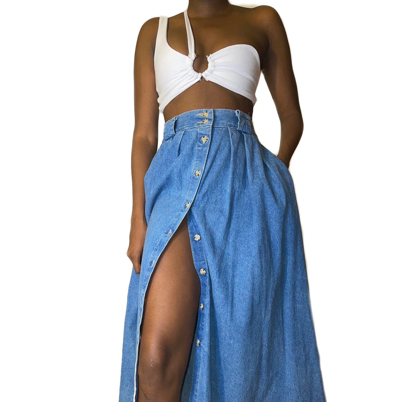 Vintage Denim Slit Skirt (S-M) - EXCEUS 