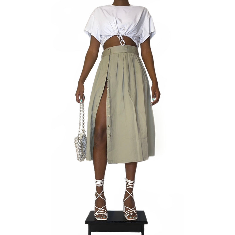 Vintage Khaki High-Waisted Skirt (L) - EXCEUS 