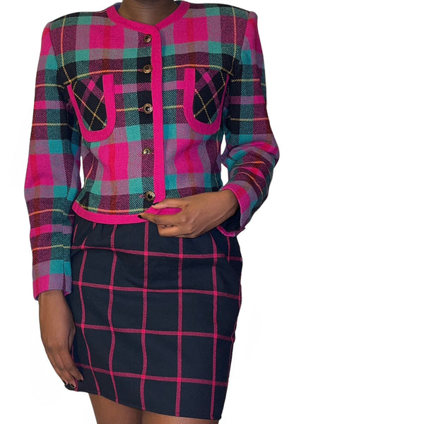 Vintage Pink Plaid Cropped Blazer (S-M)