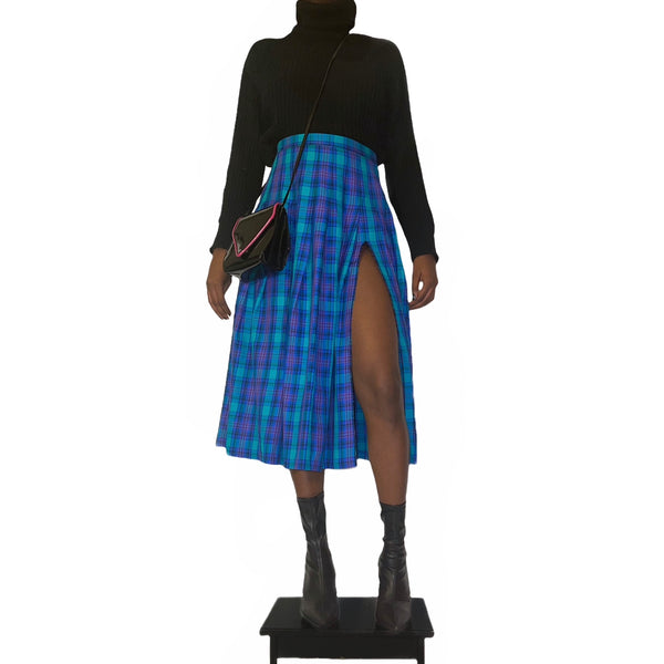 Vintage High Slit Plaid Skirt (M)