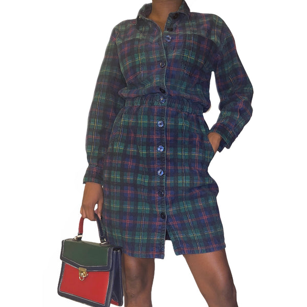 Vintage Plaid Corduroy Dress (M)