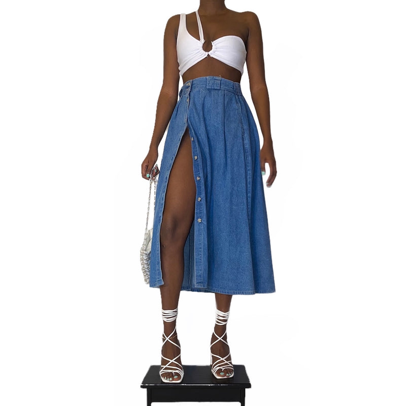 Vintage Denim Slit Skirt (S-M) - EXCEUS 