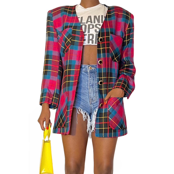 Vintage Oversized Black Plaid Bazer (S-L) - EXCEUS 