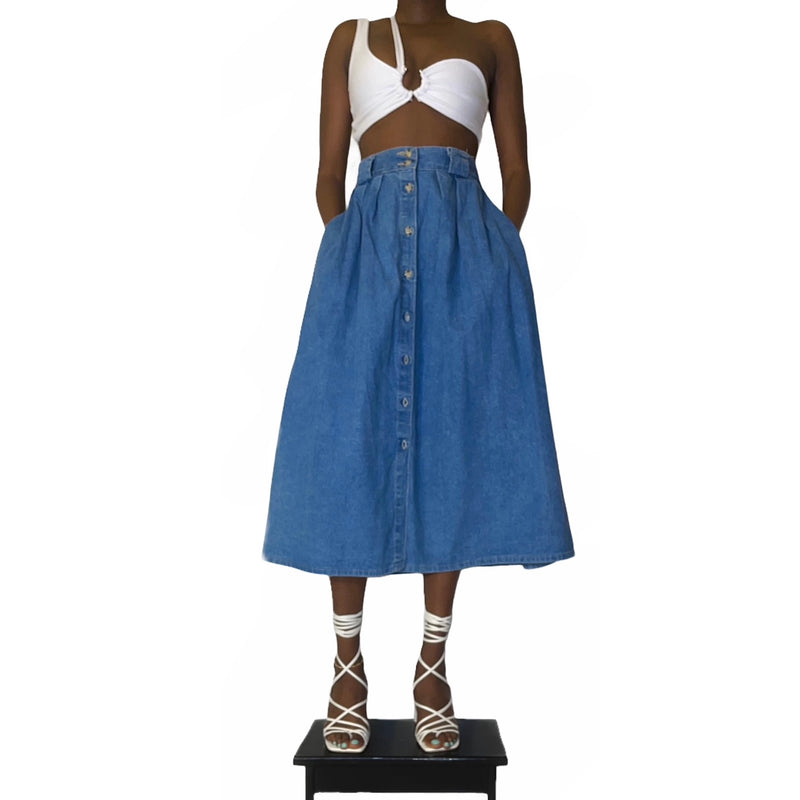 Vintage Denim Slit Skirt (S-M) - EXCEUS 