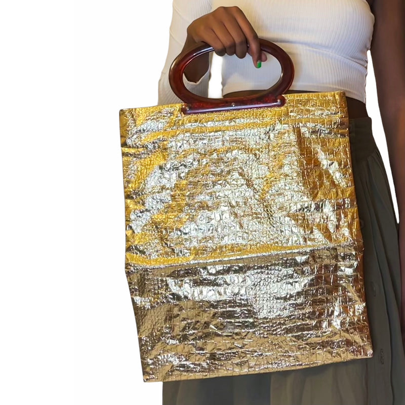 Vintage Gold Fold Over Handbag - EXCEUS 