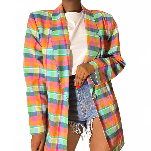 Vintage Oversized Pink Plaid Blazer (S-XL) - EXCEUS 