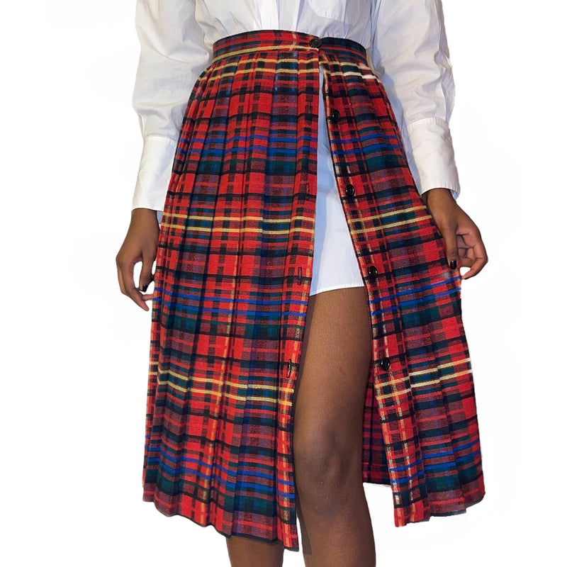 Vintage Red Plaid Button Down Skirt (S)