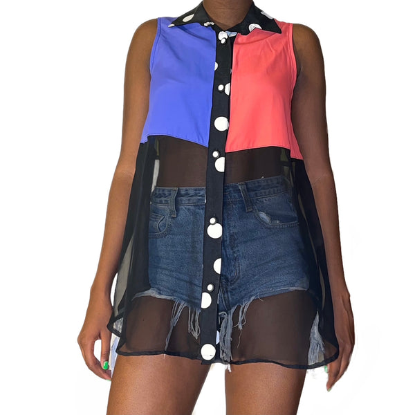 Vintage Color Block Sheer Top (S/M) - EXCEUS 