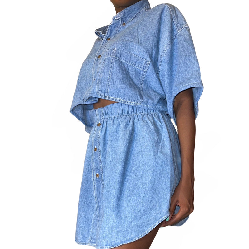 Vintage Denim Skirt Set (L-XL) - EXCEUS 