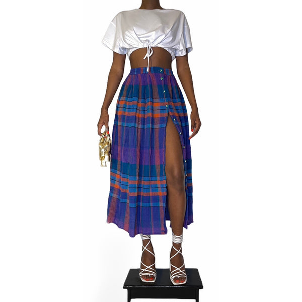 Vintage Blue Plaid Skirt  (S-M) - EXCEUS 