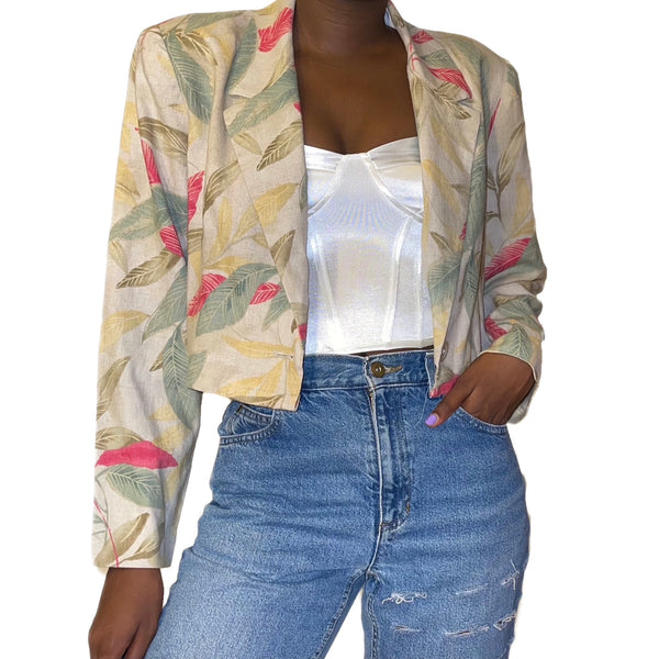 Vintage Floral Cropped Blazer (S-M) - EXCEUS 