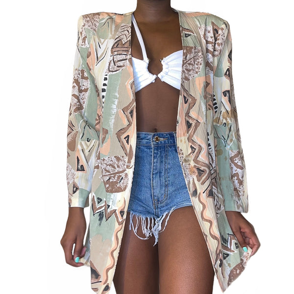 Vintage Neutral Abstract Blazer (S-M) - EXCEUS 